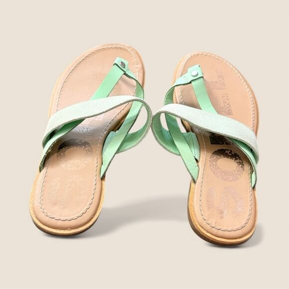 Sorel Green Leather & Suede Slip on Sandals - Picture 2 of 6